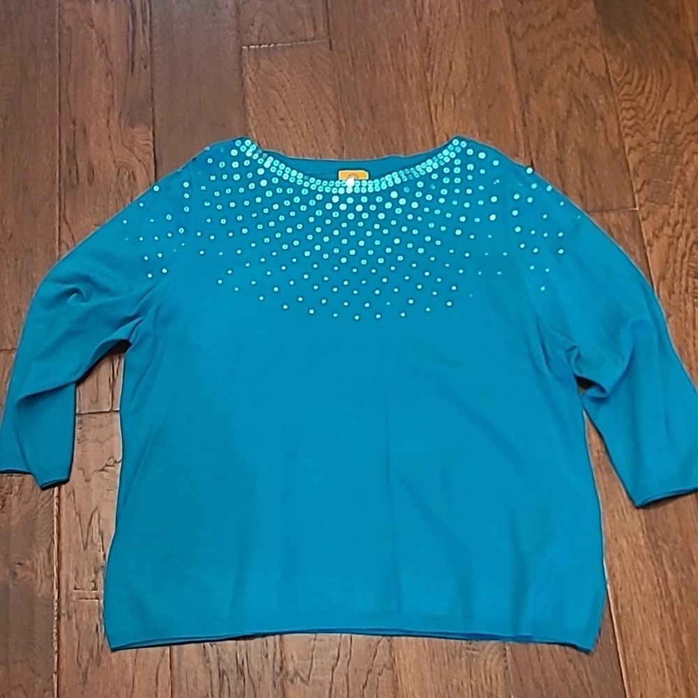 Ruby Rd women's teal sweater with sequins size 2X